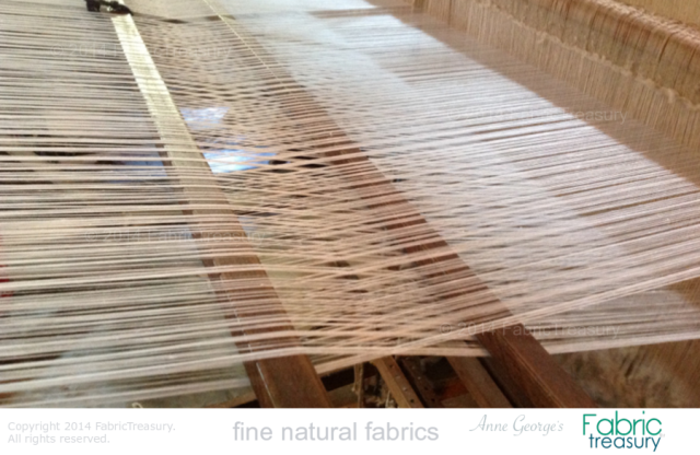 Summer Ice on the loom. Handwoven by masters on vintage looms.
